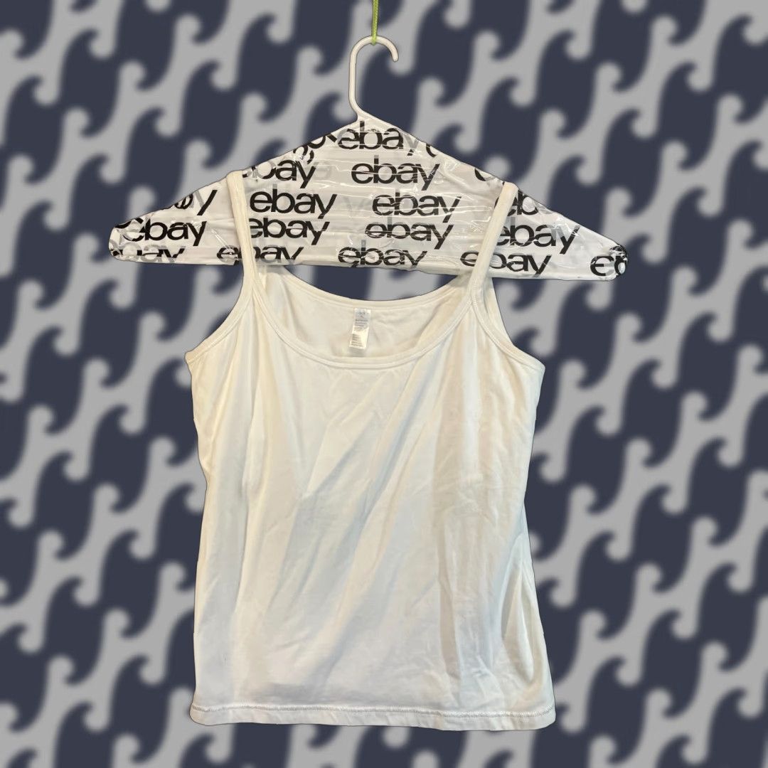 Vintage Womens Tank Top Shirt XL Blouse White Crew Neck Sleeveless Polyester Spandex Basic Regular Solid Size XL / US 12-14 / IT 48-50 - 1 Thumbnail