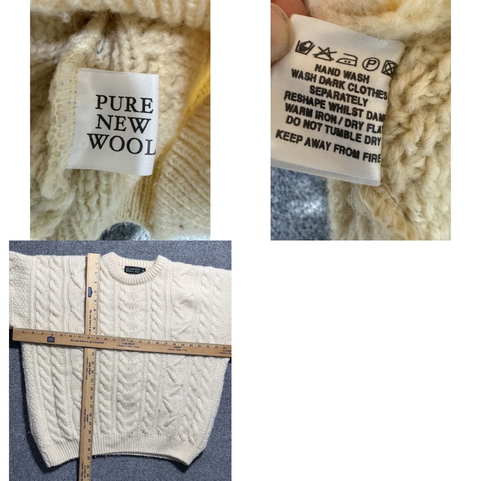 Vintage Blarney Woollen Mills Sweater Mens Medium Beige Aran Cable Knit Wool Pullover Size US M / EU 48-50 / 2 - 8 Thumbnail