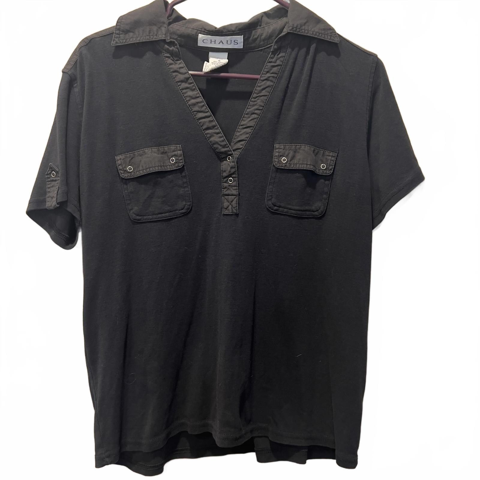 Chaps Ralph Lauren Chaus Black Short Sleeve Cotton Polo Shirt, Size L Size L / US 10 / IT 46 - 1 Thumbnail