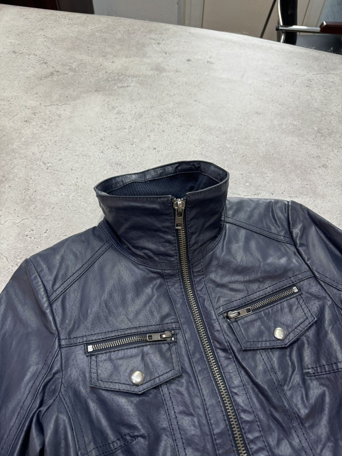 Le Grande Bleu (L.G.B.) Vintage Stone Real Leather Jacket Size US M / EU 48-50 / 2 - 6 Thumbnail