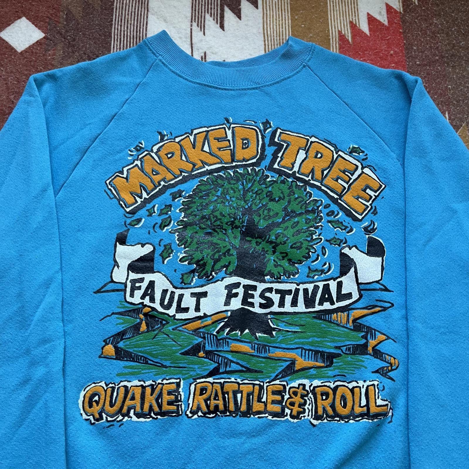 Fruit Of The Loom × Vintage Vintage 80s Turquoise Marked Tree Festival Nature Sweatshirt Size US M / EU 48-50 / 2 - 2 Thumbnail