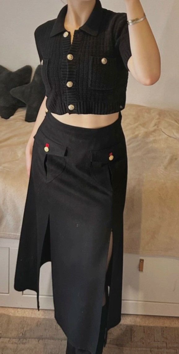 Versace × Vintage Versace Vintage Office Siren Slit Skirt (midi) - Black Size 26" / US 2 / IT 38 - 6 Thumbnail