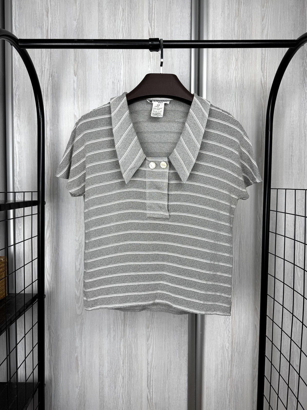 Lanvin Lanvin Paris Grey Striped silk blend short sleeve blouse 36 Size XS / US 0-2 / IT 36-38 - 1 Thumbnail