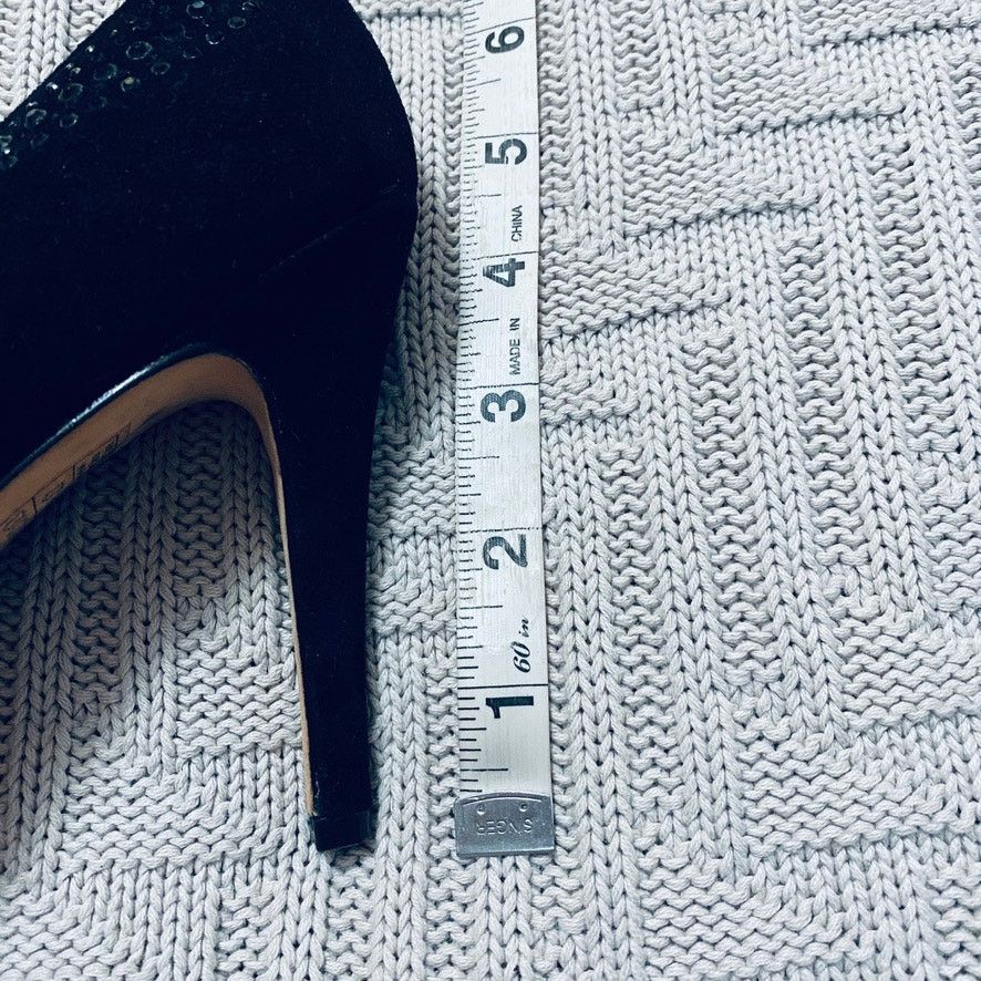 White House Black Market WHBM black suede rhinestone peep toe heels Size US 6.5 / IT 36.5 - 10 Thumbnail
