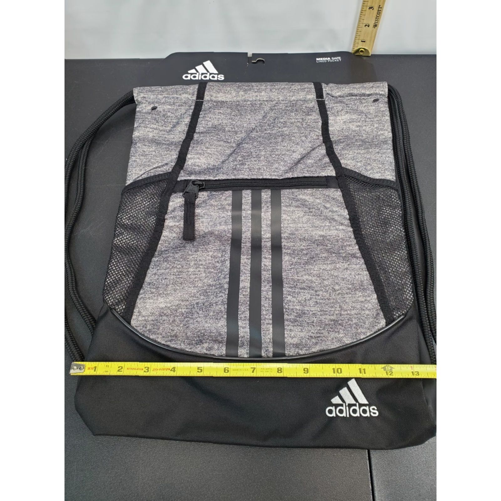 Adidas adidas Sackpack Unisex Gray Drawstring Luggage Bag Backpack Medium Size ONE SIZE - 3 Thumbnail