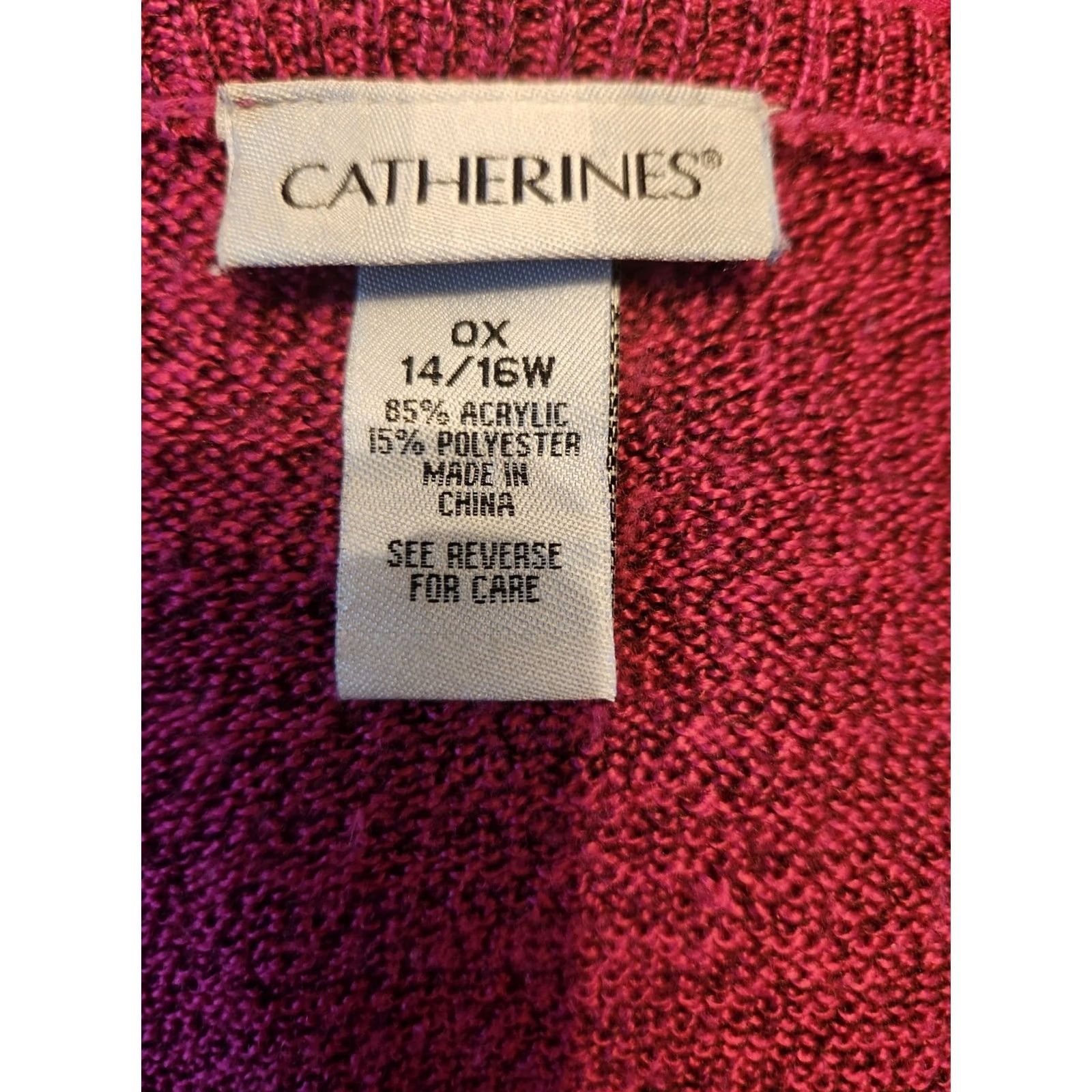 Vintage Catherines Sweater Tunic Magenta Layered Look Roll Tab Sleeve 0X 14 16 Size XL / US 12-14 / IT 48-50 - 6 Thumbnail