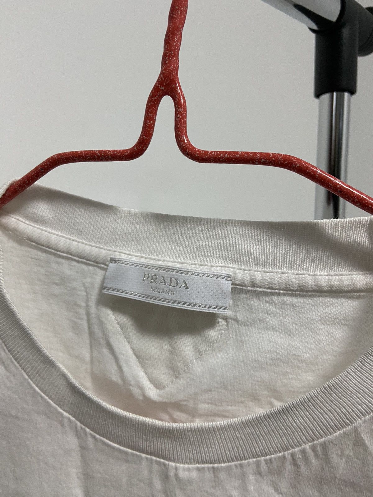 Prada × Vintage Prada T Shirt Luxury white triangle tab logo vintage Size US M / EU 48-50 / 2 - 3 Thumbnail