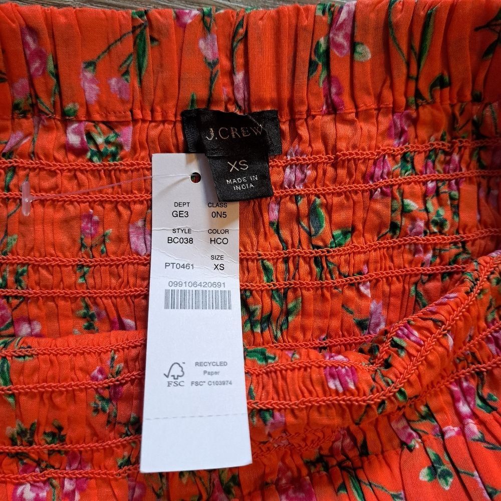 J.Crew J. Crew Smocked Floral Print Midi Skirt Coral XS NWT Size 25" / US 0 / IT 36 - 5 Thumbnail