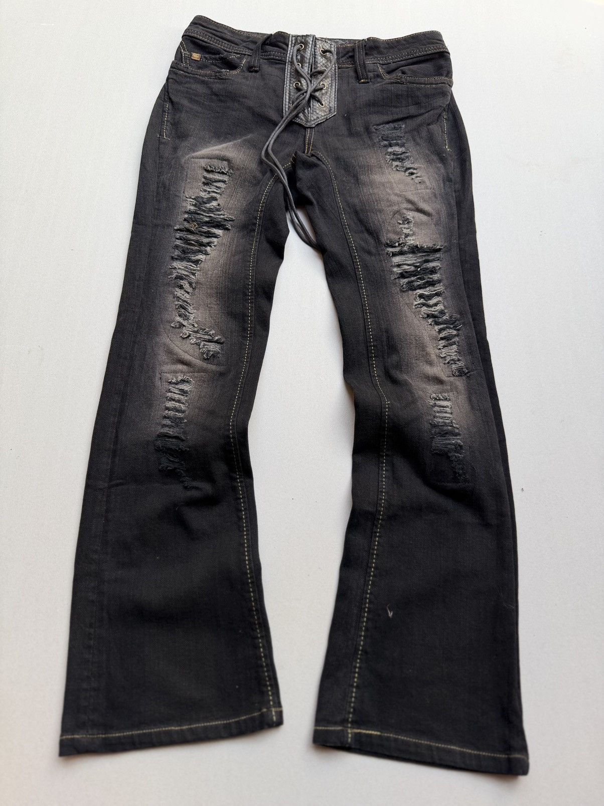 Japanese Brand Georgia love Lace up flare jeans. Size US 26 / EU 42 - 1 Thumbnail
