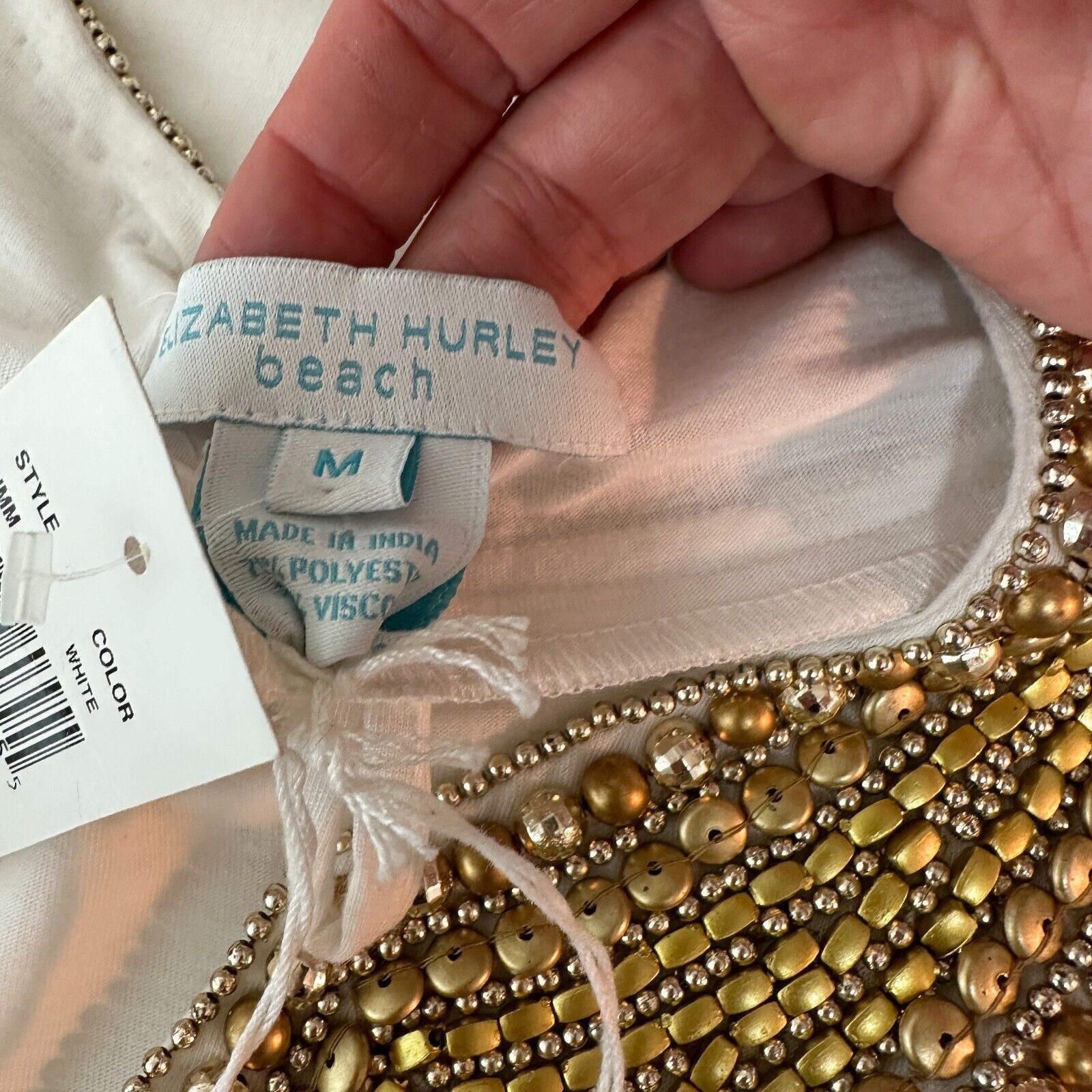 Other NWT Elizabeth Hurley Beach White Jemima Maxi Gold Bead Med Size M / US 6-8 / IT 42-44 - 8 Thumbnail
