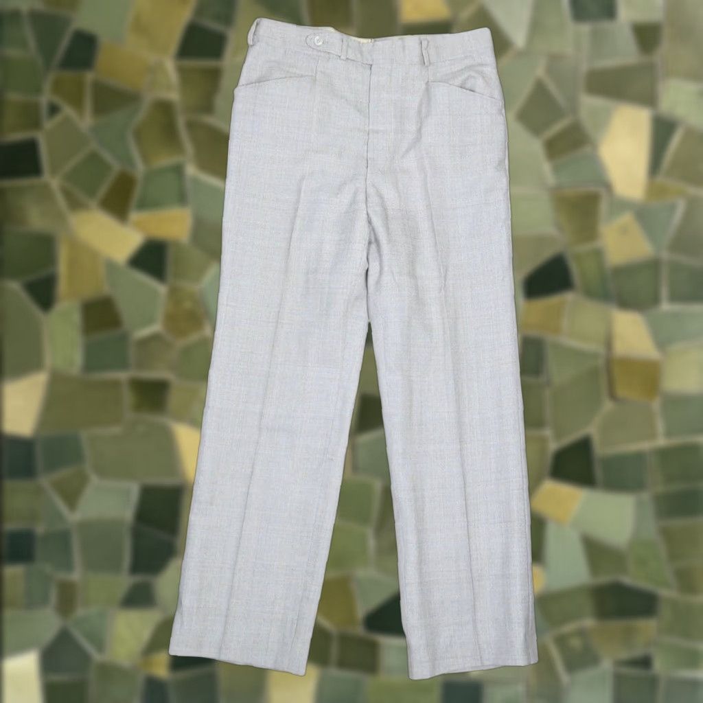 Vintage VINTAGE 70s Men's cream khaki tan plaid straight leg trouser pants 33" Size US 33 - 1 Thumbnail