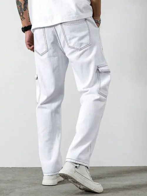 Jean Cargo Stiching Jeans Pants Straight Leg Size US 34 / EU 50 - 4 Thumbnail