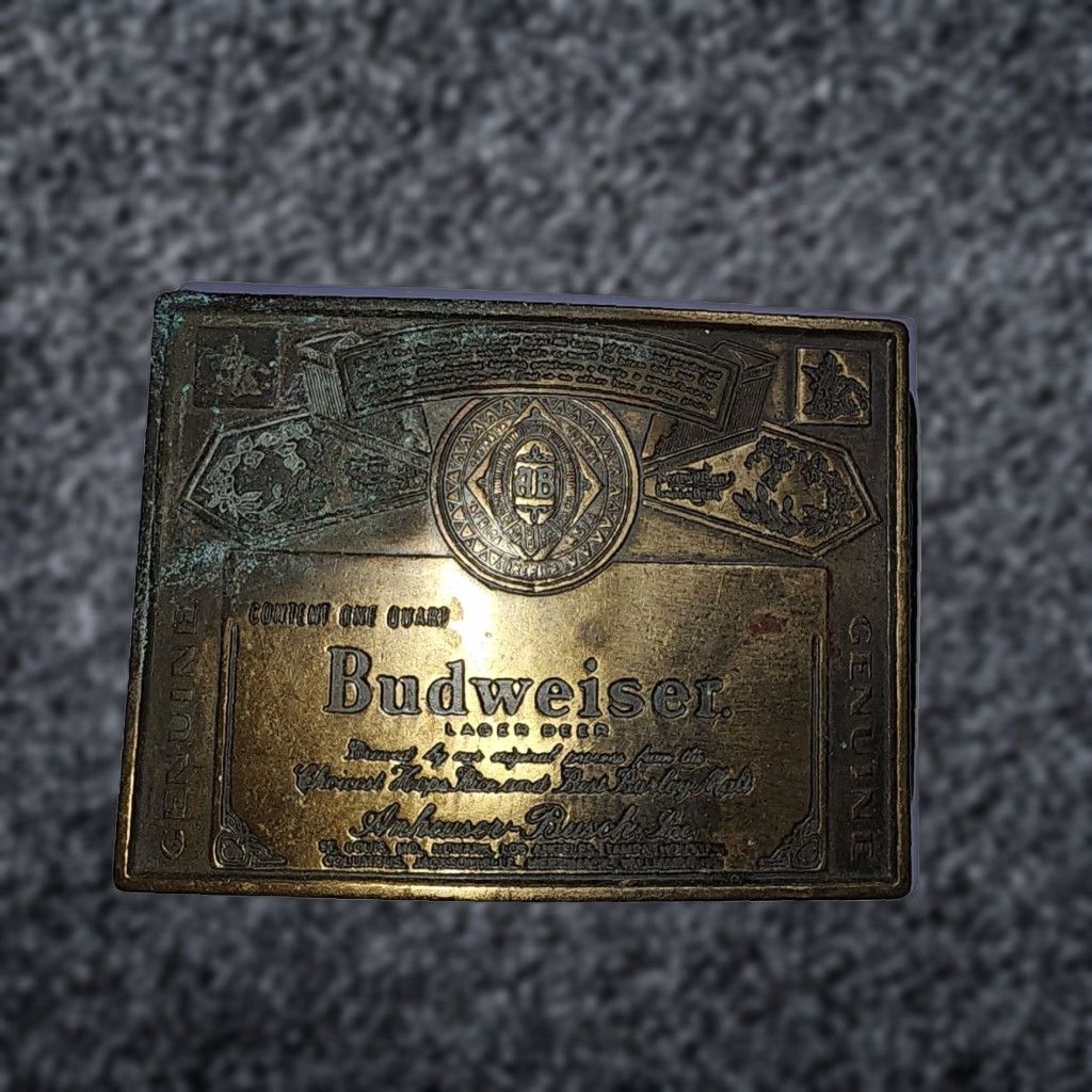 Budweiser VINTAGE Budweiser Belt Buckle Brass Patina Bronze Patina BEER Buckle Budweiser Size ONE SIZE - 1 Thumbnail