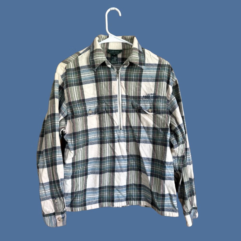 Ralph Lauren Lauren Ralph Lauren Womens S Cotton Flannel 1/2 Zip Plaid Preppy Casual Shirt Size S / US 4 / IT 40 - 1 Thumbnail