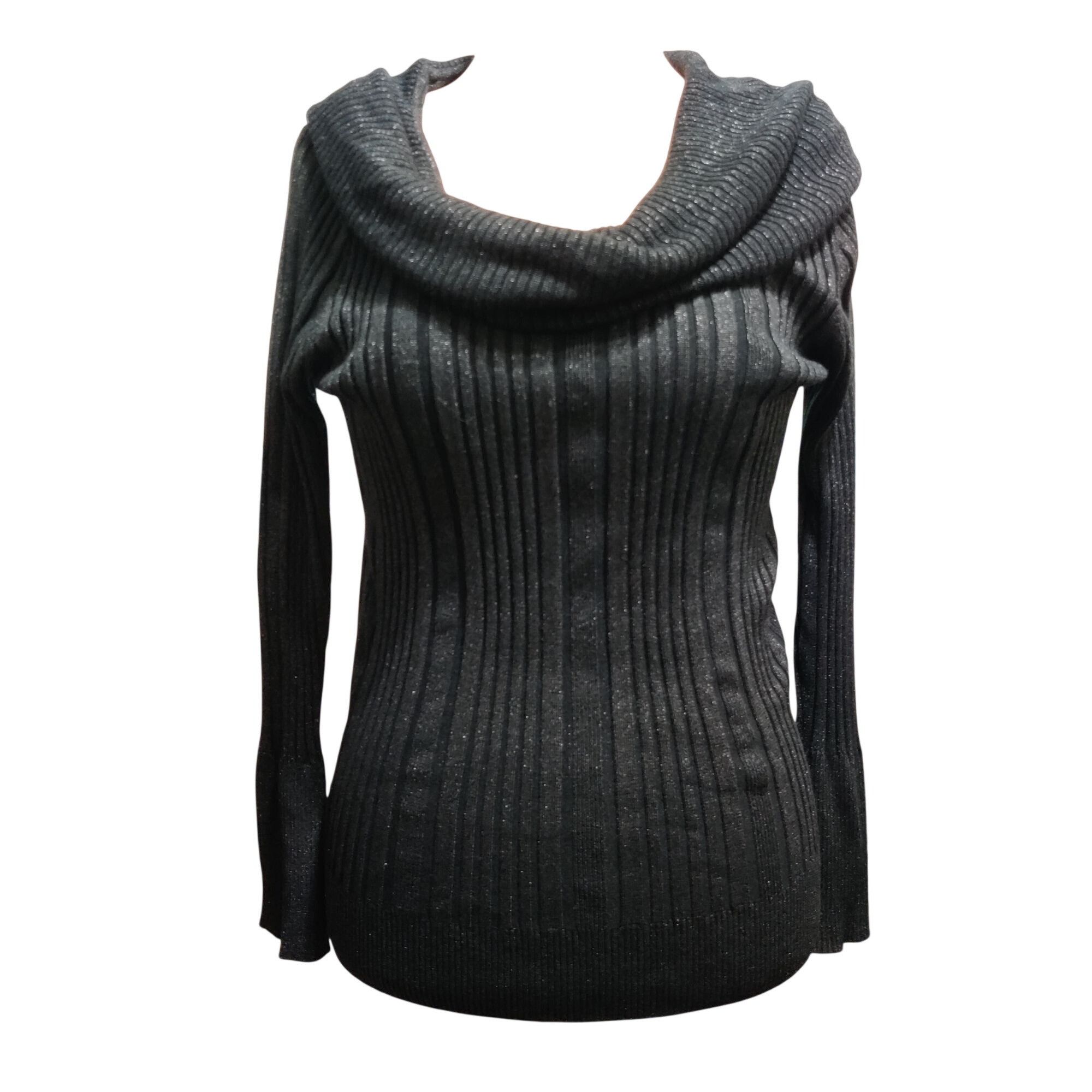 Other GNW L Womens Black Sweater Ribbed Metallic Cowl Neck Stretch Size L / US 10 / IT 46 - 1 Thumbnail