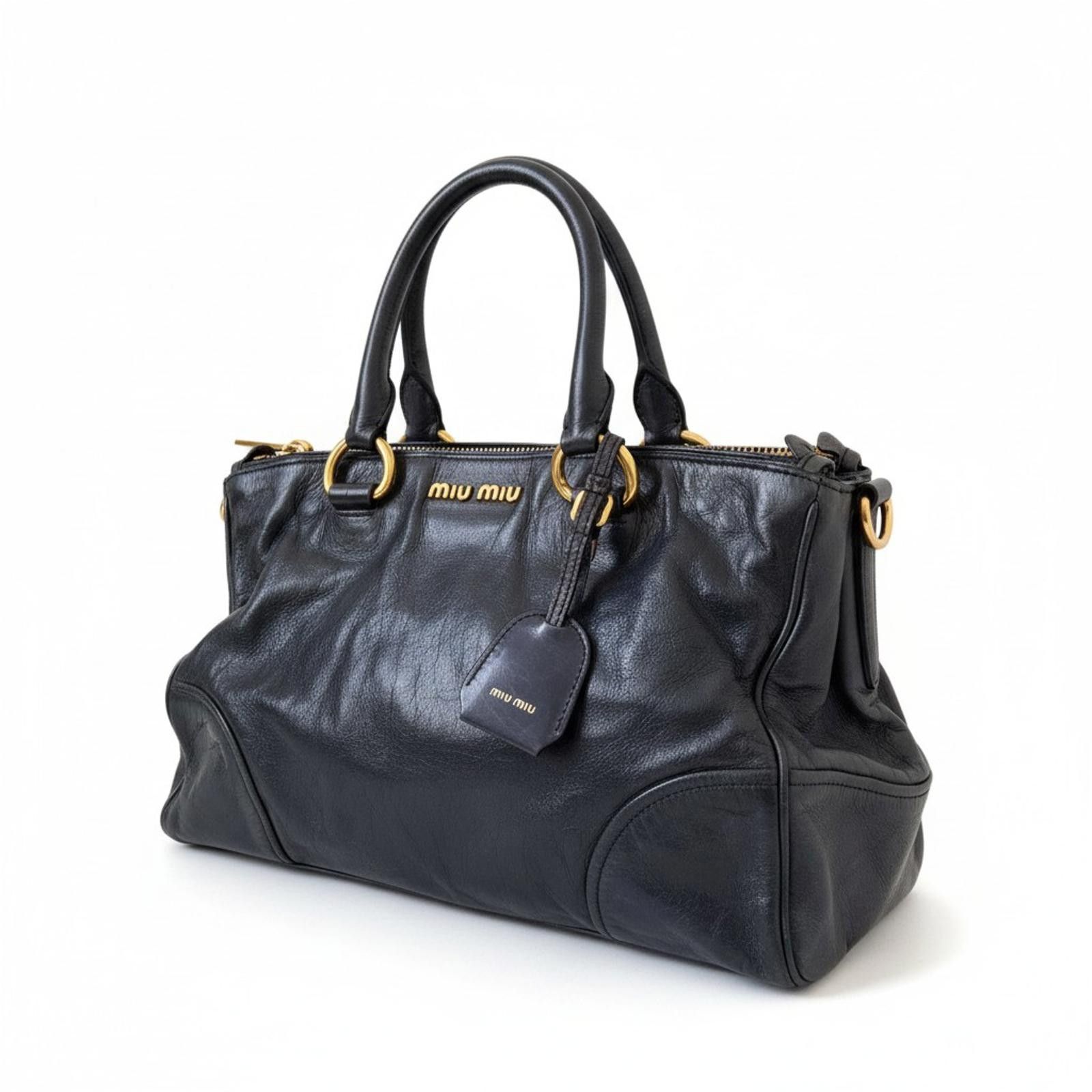 Miu Miu Miu Miu - Black Leather Handbag with Gold Hardware Size ONE SIZE - 1 Thumbnail
