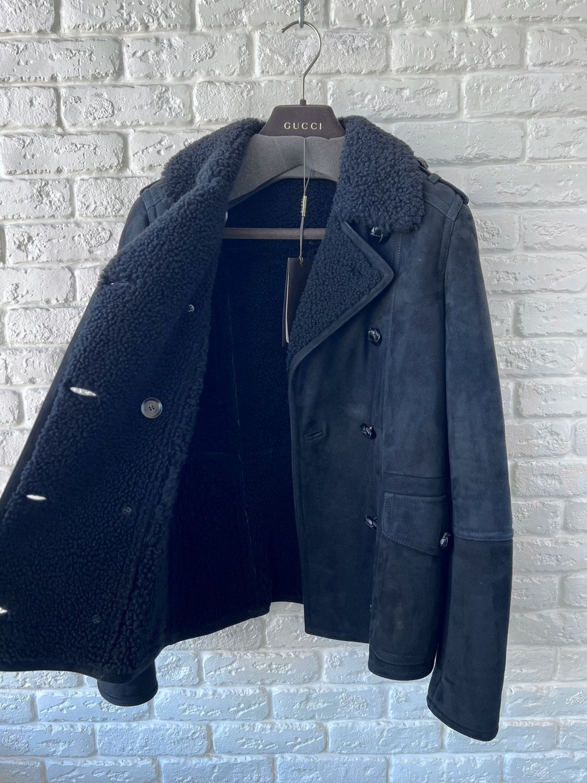 Gucci Gucci Leather Double-Breasted Shearling Jacket Size S / US 4 / IT 40 - 2 Thumbnail