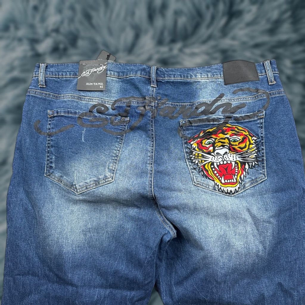 Ed Hardy Ed Hardy Jeans Mens 42x31 Denim Slim Taper Blue 5-Pocket Regular Cotton Blend Pants Size US 42 / EU 58 - 1 Thumbnail