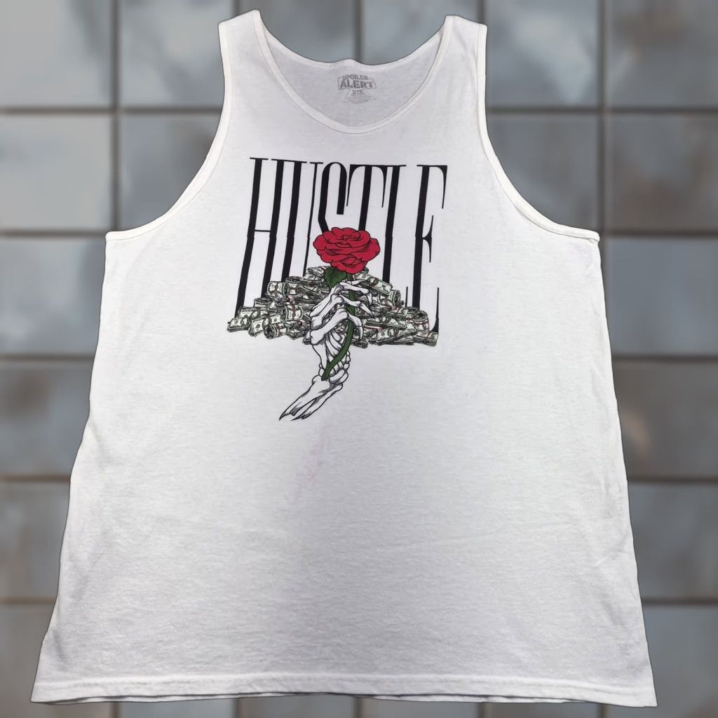 Vintage Spoiler Alert Tank Top Mens XL White Hustle Rose Skull Graphic Streetwear Shirt Size US XL / EU 56 / 4 - 1 Thumbnail