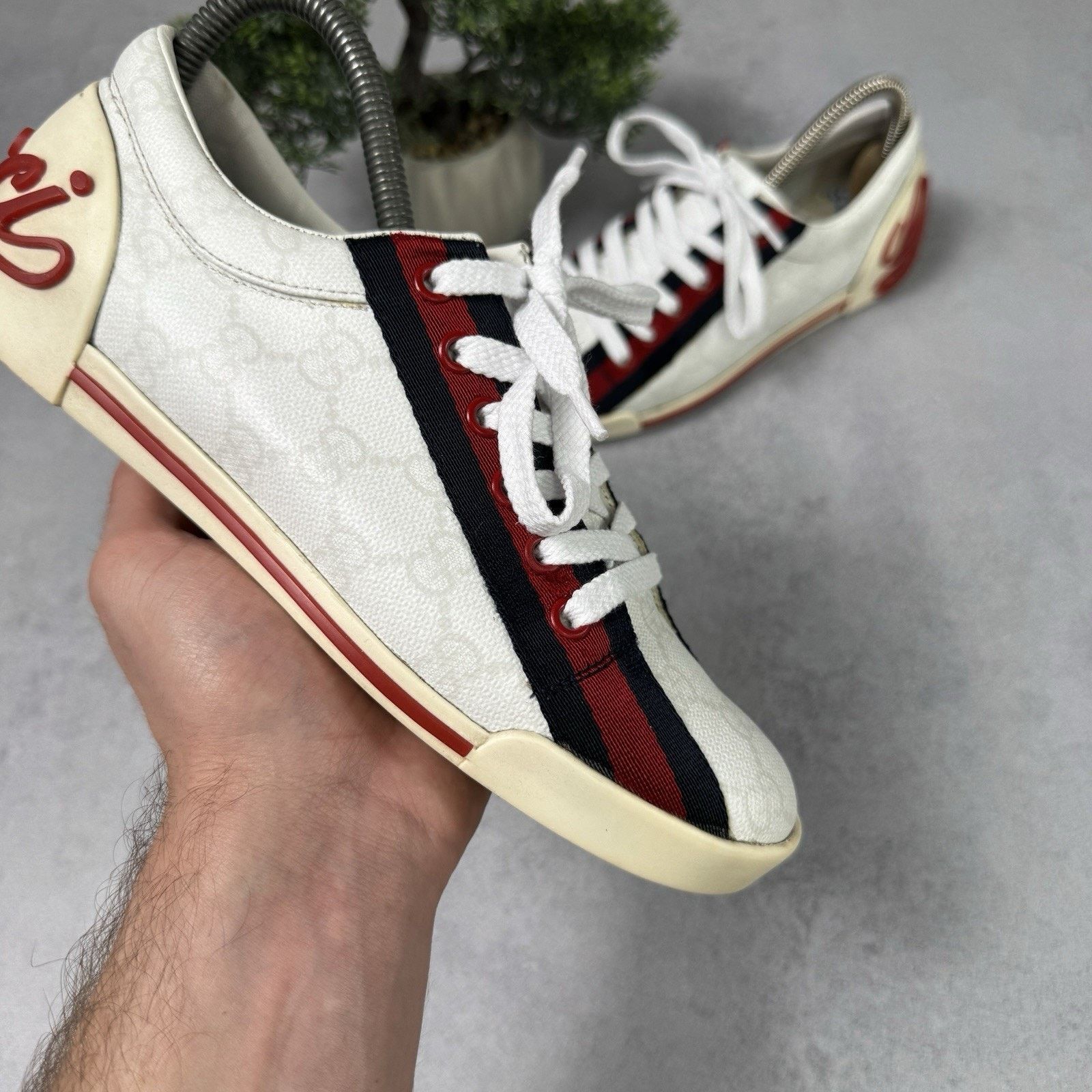 Gucci Gucci Sneakers GG Logo Monogram Stripe Leather White Y2K Size US 6 / IT 36 - 5 Thumbnail
