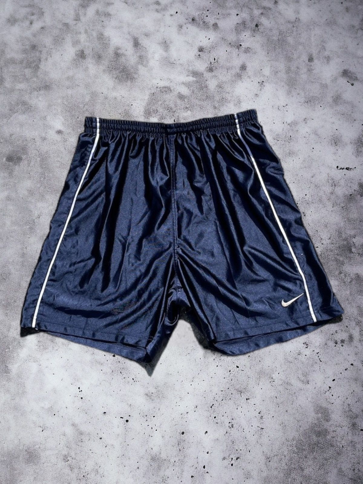 Nike × Vintage Vintage Nike satin mini swoosh shorts Navy blue y2k Size US 36 / EU 52 - 1 Thumbnail