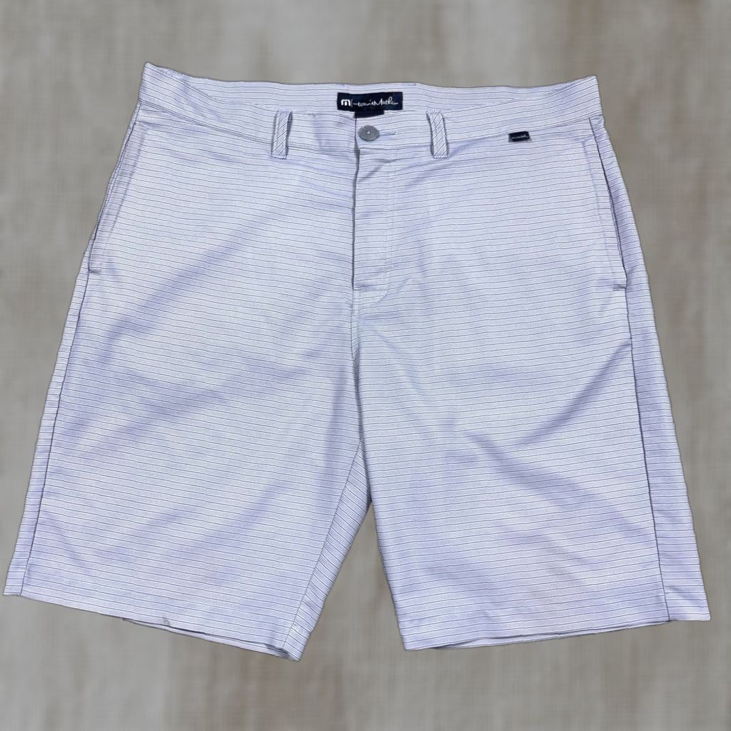 TravisMathew Travis Mathew Golf Shorts Men 36 Gray Striped Chino Performance Wicking Adult Stock Size US 36 / EU 52 - 1 Thumbnail