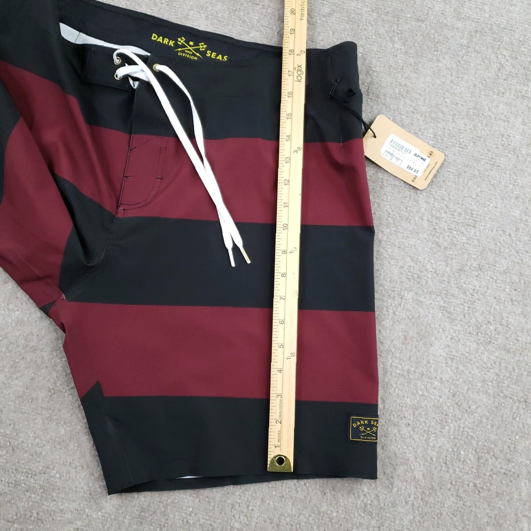 Vintage Dark Seas Overtide Board Shorts Mens 34 Black Striped Drawstring Back Pocket Size US 34 / EU 50 - 4 Thumbnail