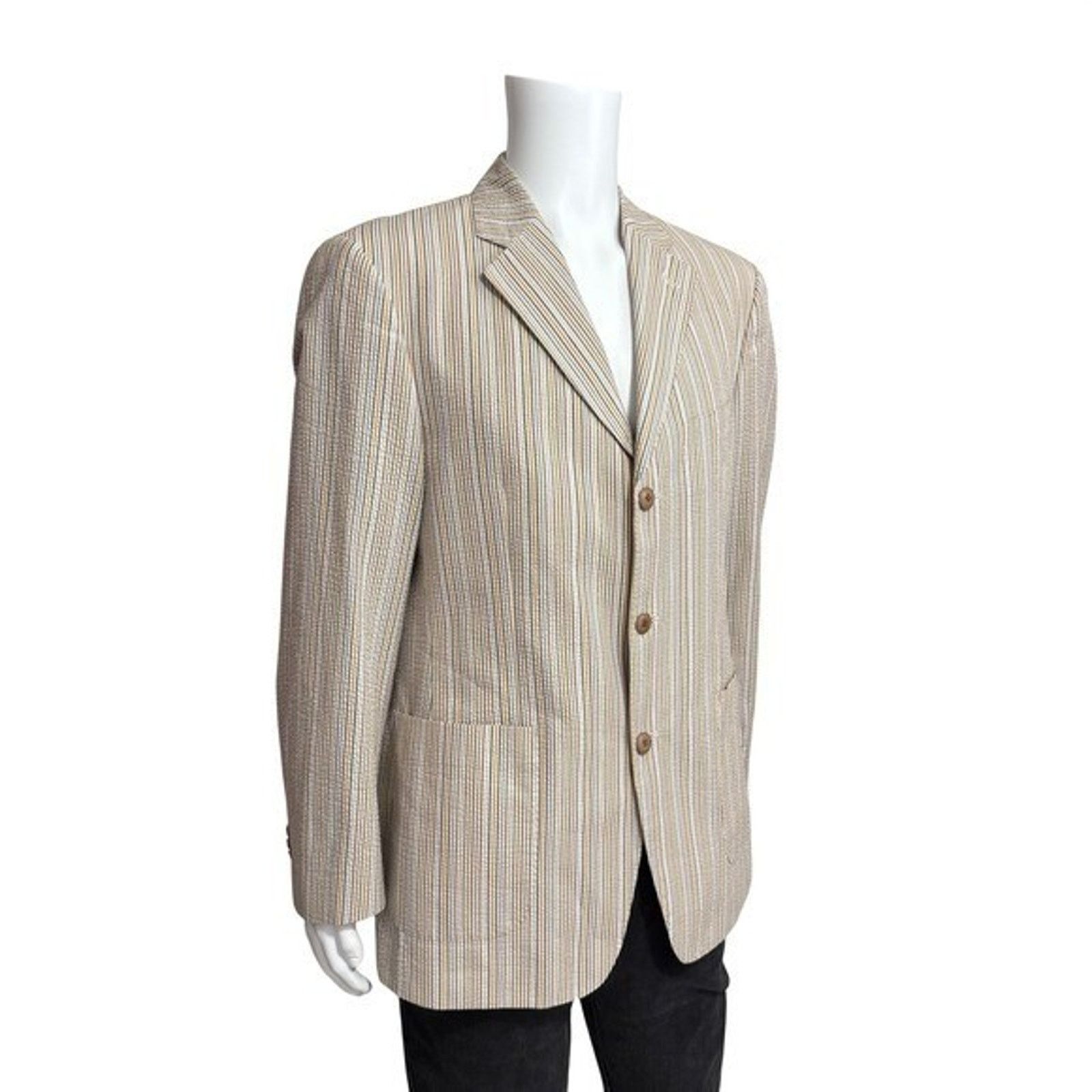 Johnston & Murphy Johnston Murphy Mens Striped Seersucker Blazer Jacket Size M Size 38R - 2 Thumbnail
