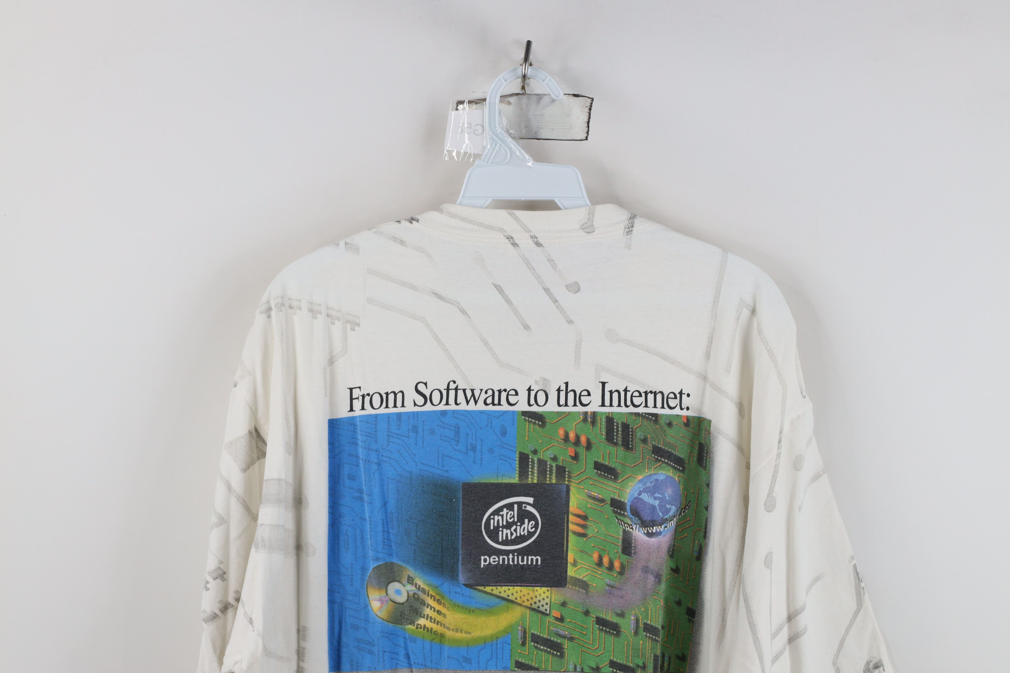 Vintage Vintage 90s Intel Computers All Over Print T-Shirt White Size US XL / EU 56 / 4 - 14 Thumbnail
