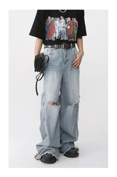 Japanese Brand Casual loose-fitting ripped denim trousers Size US 32 / EU 48 - 1 Thumbnail