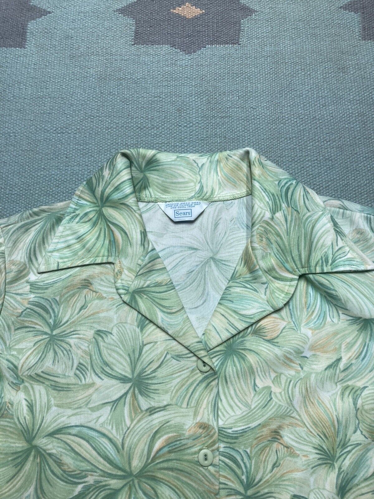Sears × Vintage 70s button shirt blouse psychedelic all over print womens 20 Size L / US 10 / IT 46 - 3 Thumbnail
