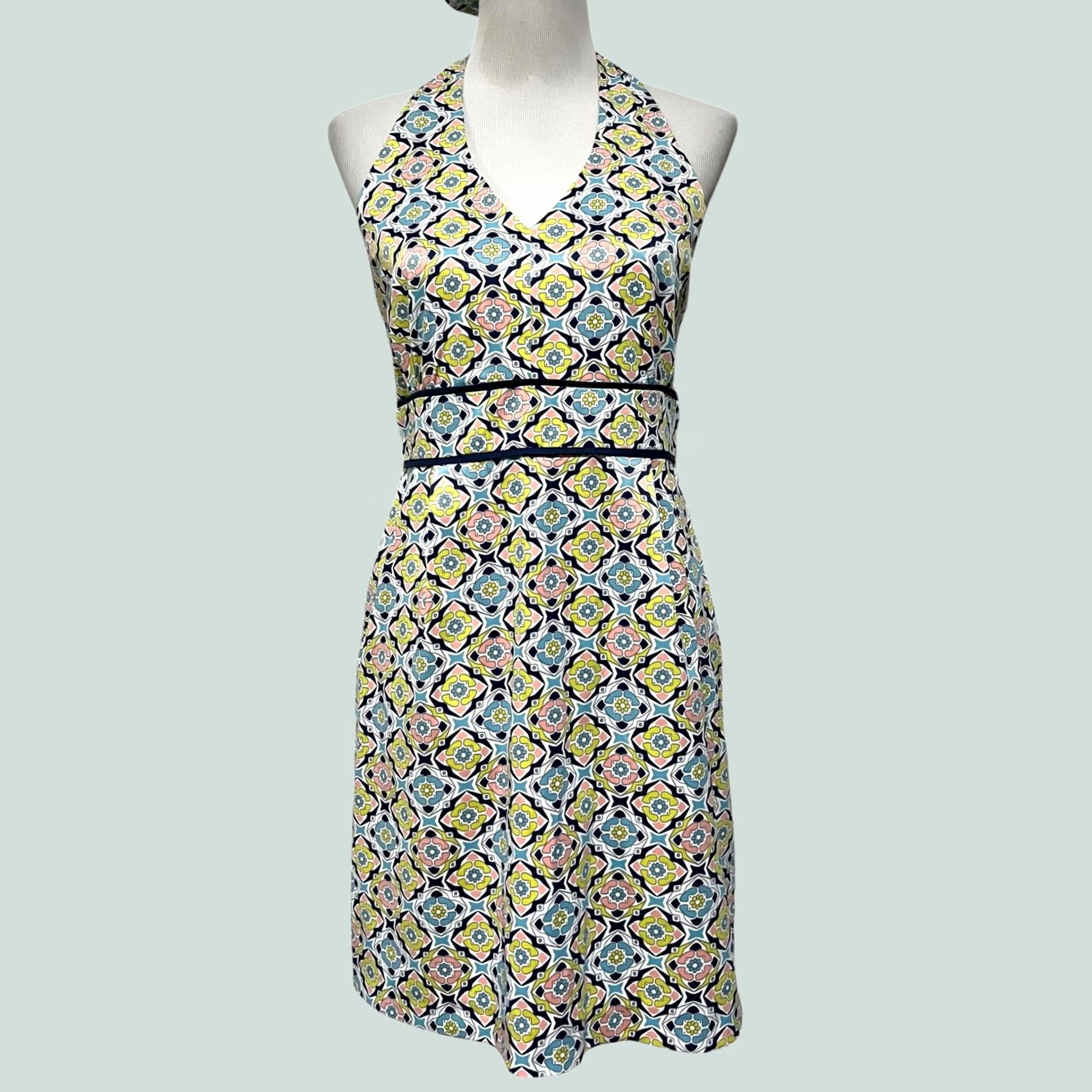 Vintage Jade Melody Tam Halter Dress V-Neck Preppy Blue Pink Green Cotton Blend Sz M Dress Sundress Sleeveless Knee Length Adult Womens V-Neck Beac… Size M / US 6-8 / IT 42-44 - 1 Thumbnail