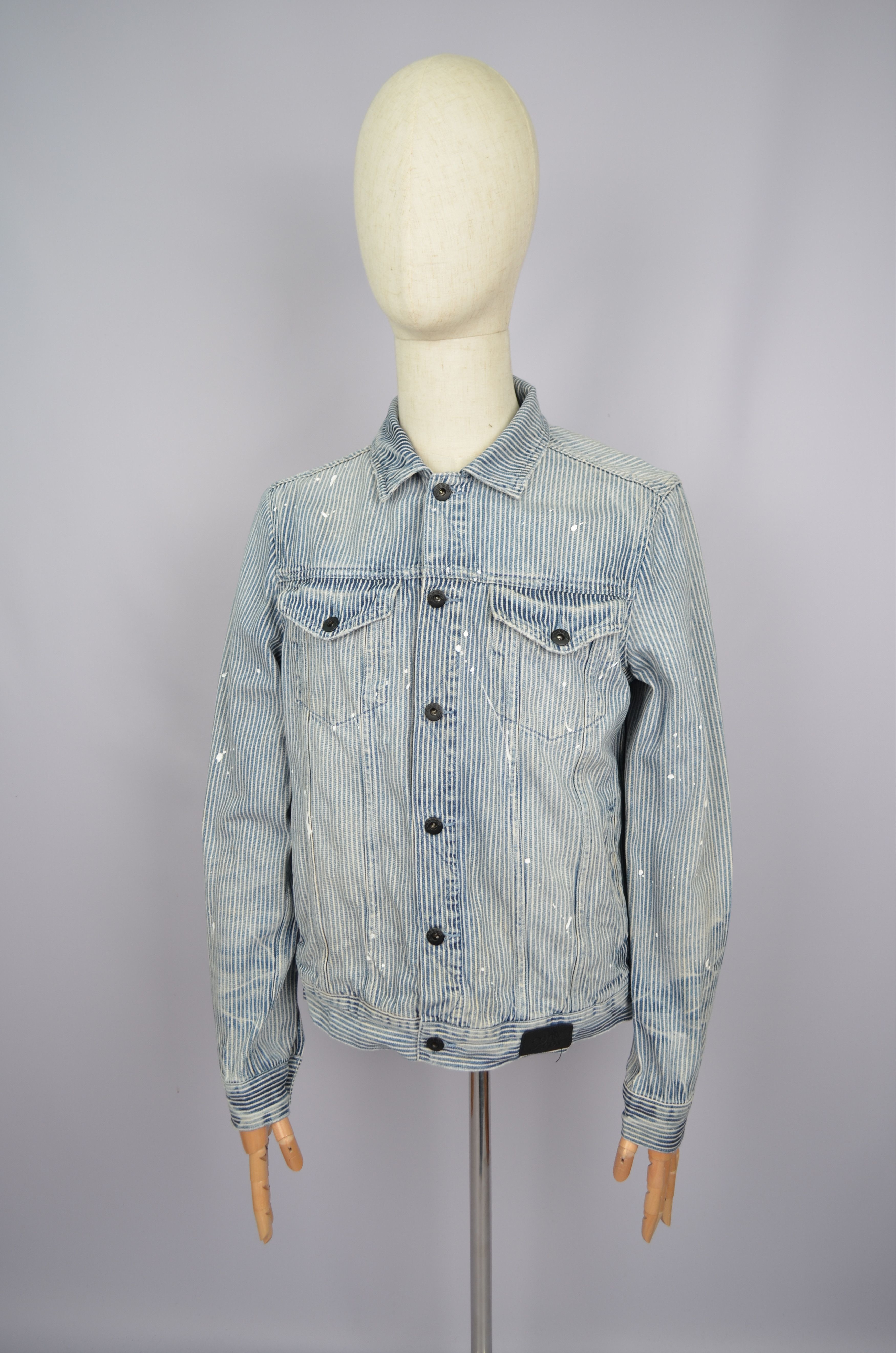 Designer × Prps PRPS Hickory Paint-Splattered Stripe Denim Jacket Sz M RARE Size US M / EU 48-50 / 2 - 3 Thumbnail