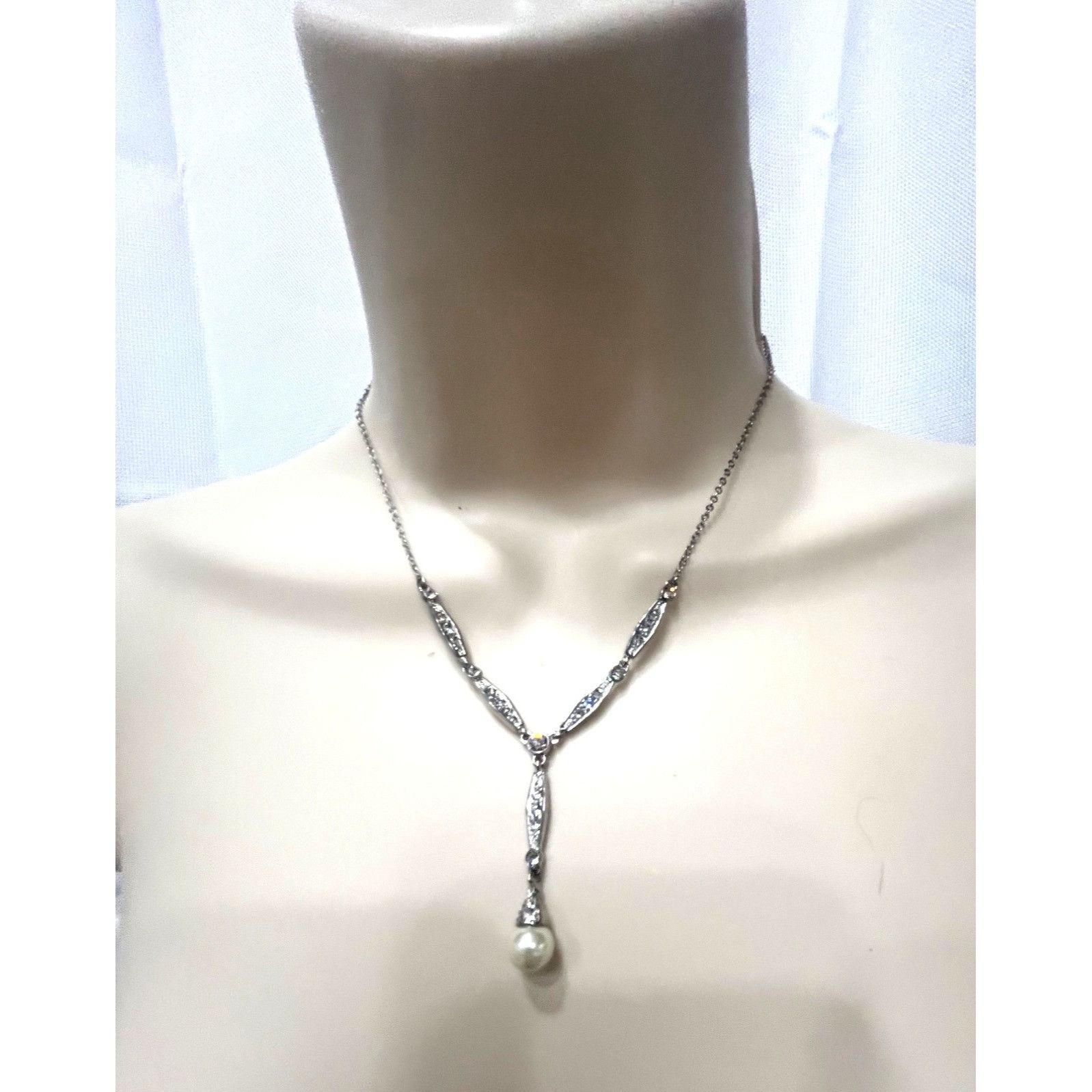 Other Vintage Style Silver-tone Necklace With Faux-Pearl Drop Pen Size ONE SIZE - 2 Thumbnail