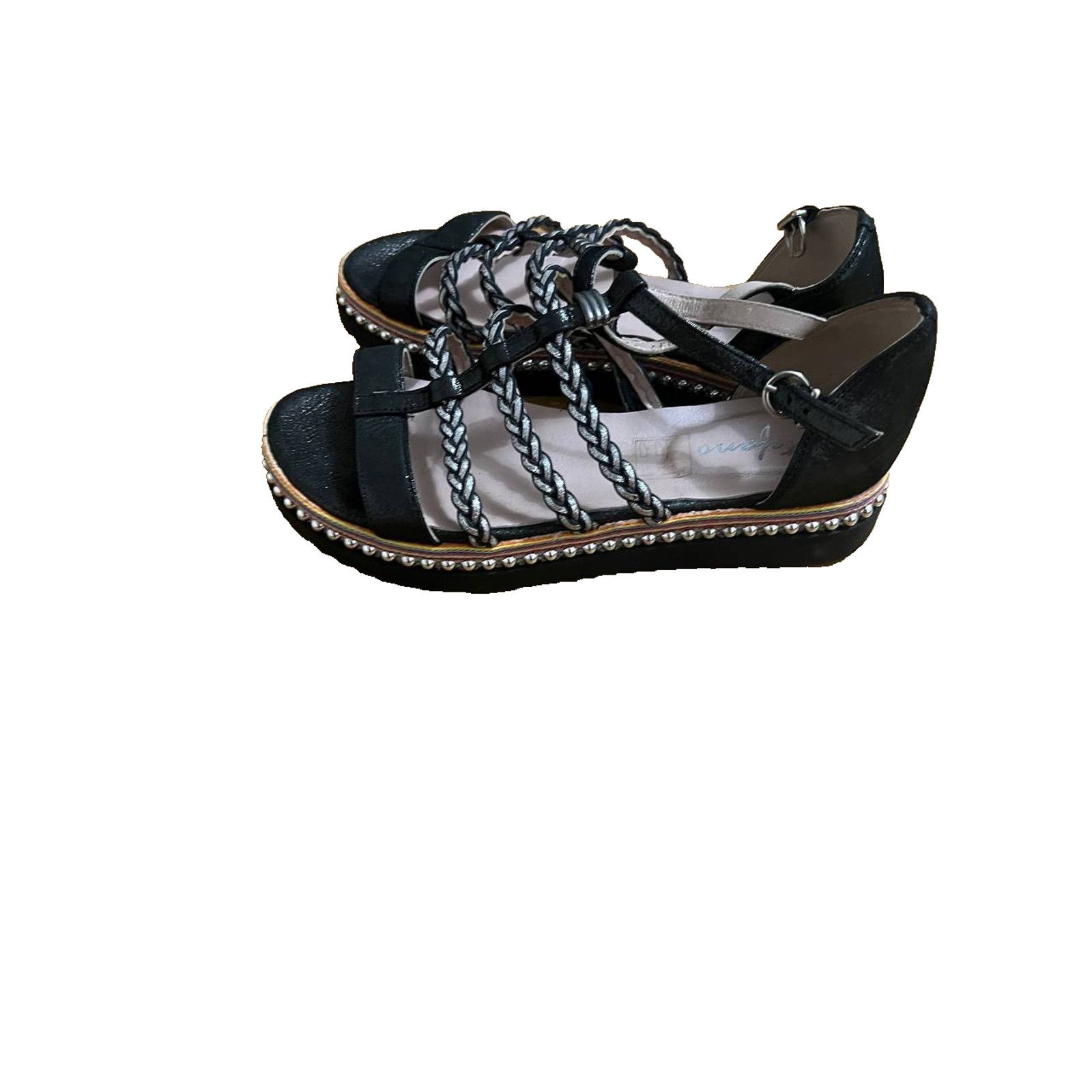 Santostefano Stefano Women sandals Leather Black silver Size 37 S000016 Size US 7 / IT 37 - 7 Thumbnail