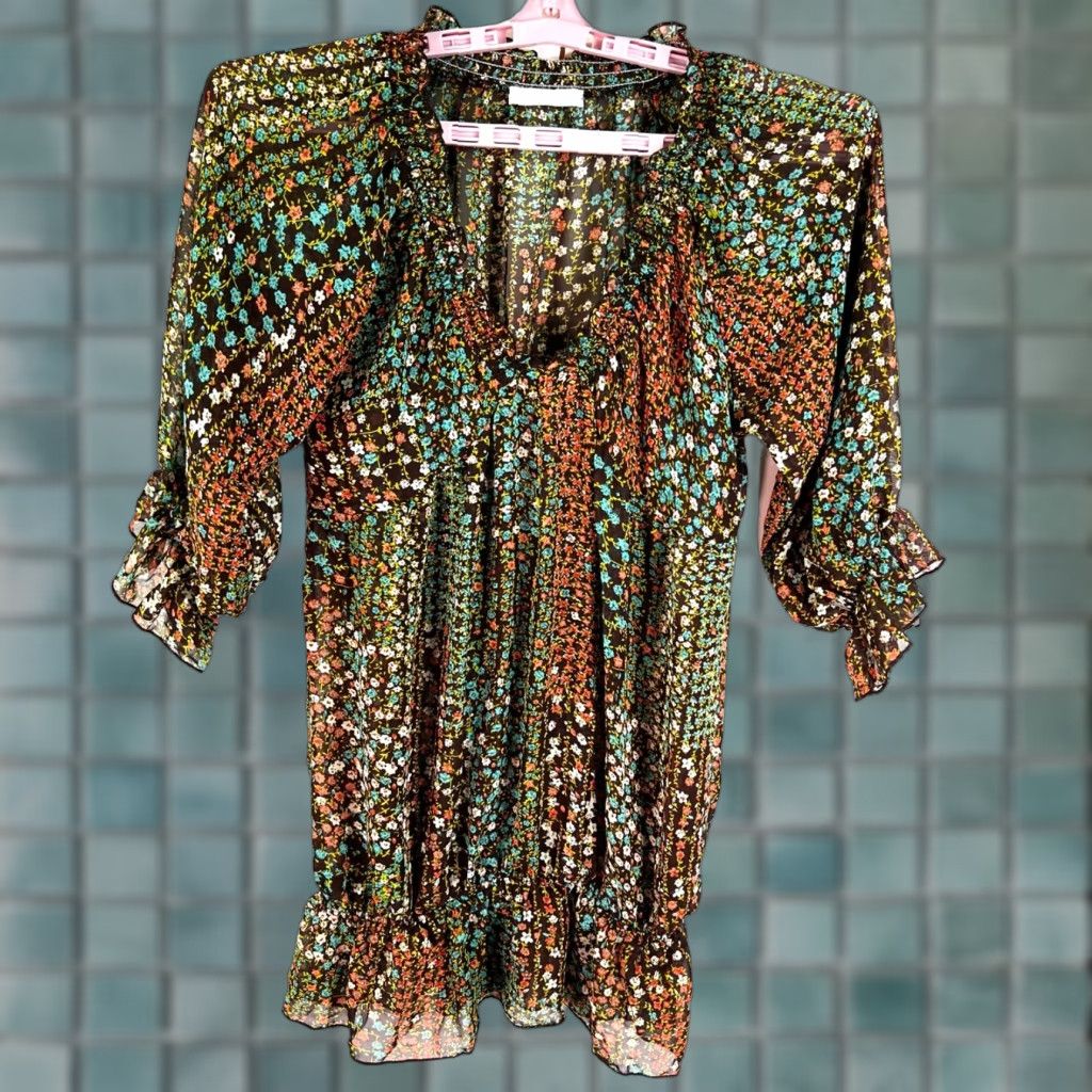 Vintage Charlotte Russe Shear Floral Top Womens Size M Green Balloon Sleeve Shirt Blouse Size M / US 6-8 / IT 42-44 - 1 Thumbnail