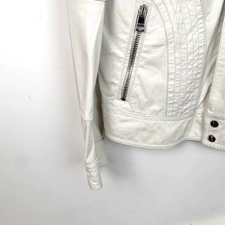 Gucci Gucci White hollow stitching jacket leather coat 2502-Nexta Size US M / EU 48-50 / 2 - 4 Thumbnail