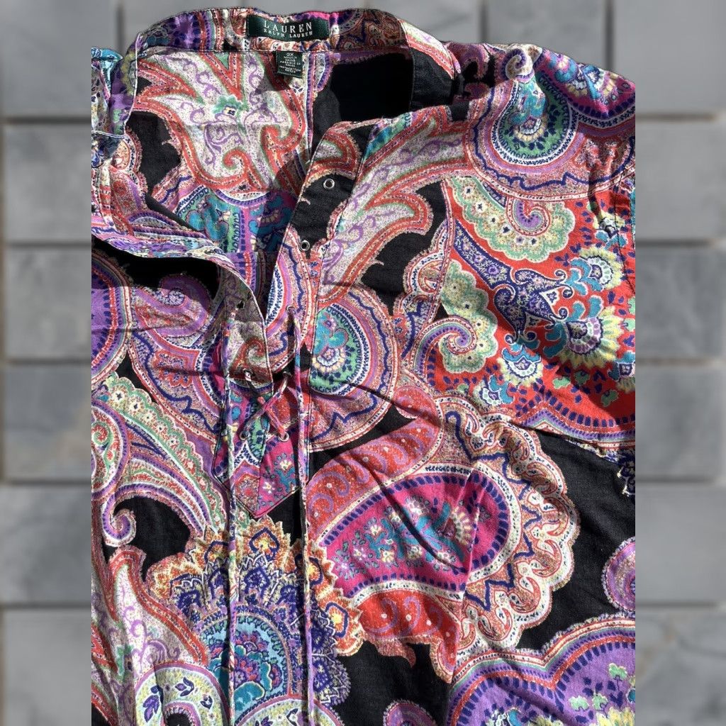 Ralph Lauren Women's Lauren Ralph Lauren Blouse All-Over Multicolor Paisley 2X Mardi Gras Size XXL / US 16-18 / IT 52-54 - 1 Thumbnail