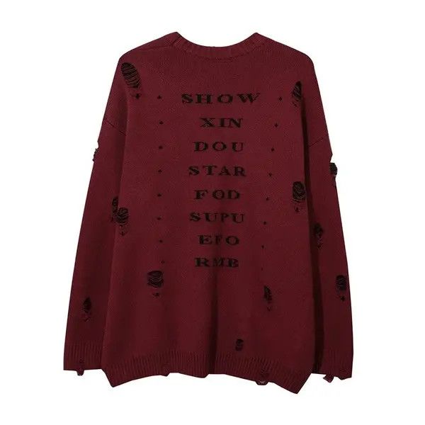 VIBE Streetwear Printed Ripped Oversized Knitted Sweater Size US L / EU 52-54 / 3 - 2 Thumbnail