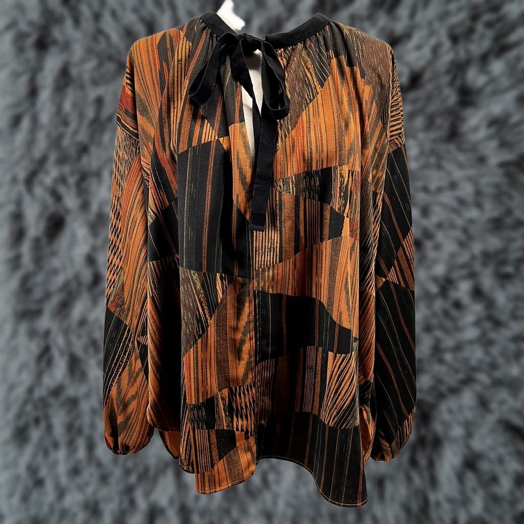 Zara Zara Blouse Shirt Womens S Oversized Balloon Sleeve Tie Neck Boho Peasant Multicolor Abstract Size S / US 4 / IT 40 - 1 Thumbnail