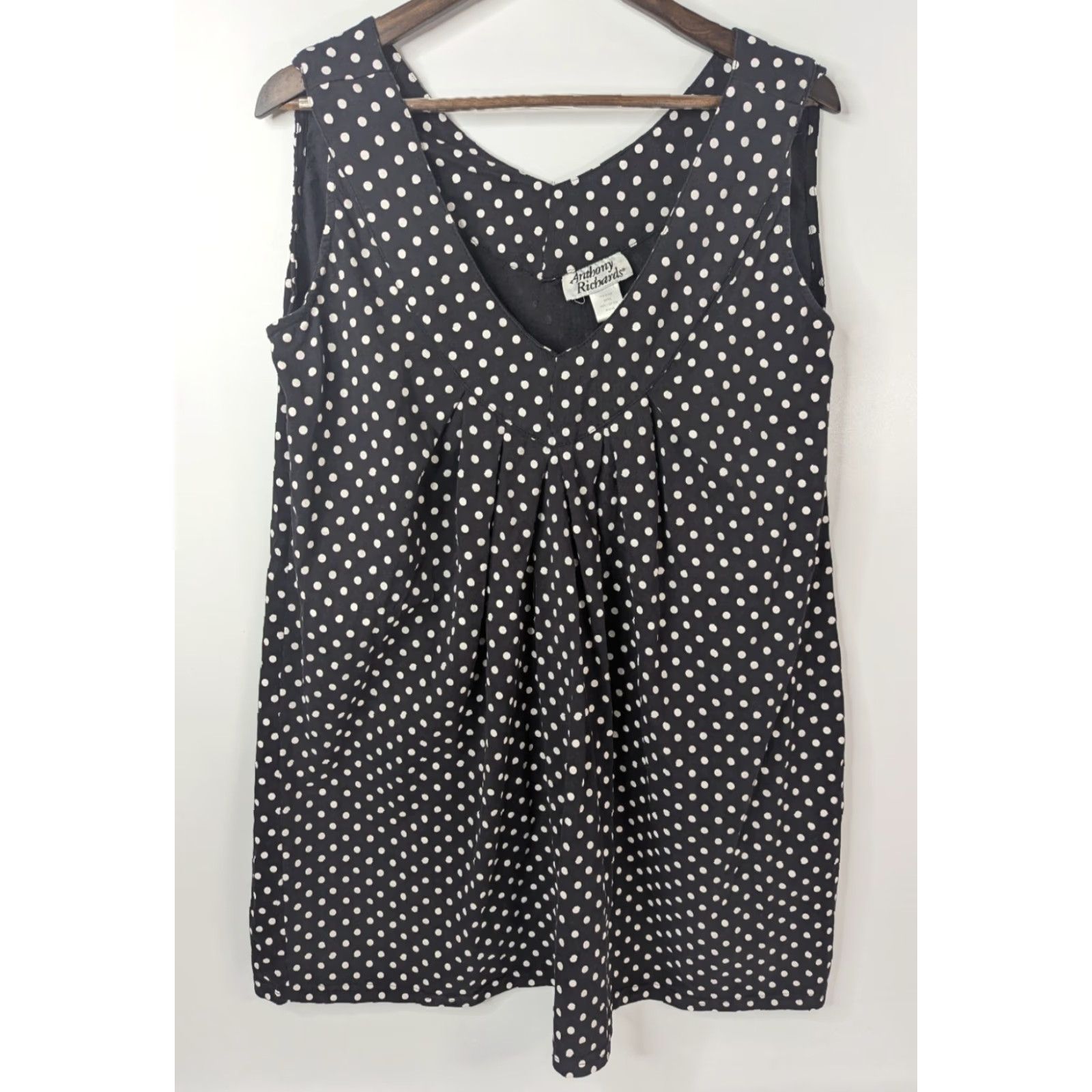 Vintage Anthony Richards V-Neck Polka Dot Black White Sleeveless Long Tunic Women's XL Size XL / US 12-14 / IT 48-50 - 2 Thumbnail