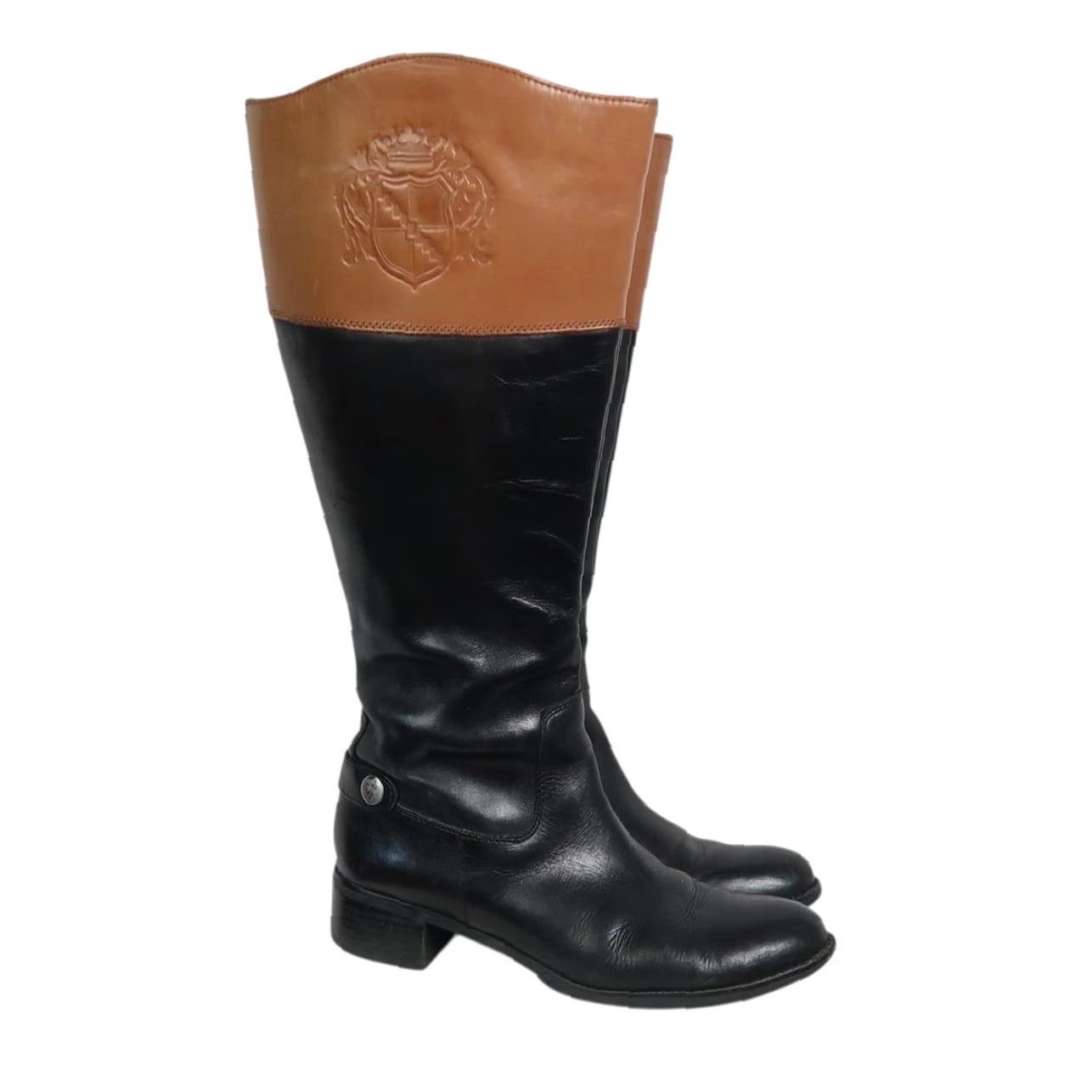 Franco Sarto VINTAGE Franco Sarto Chipper Black and Tan Leather Knee High Riding Boots 7.5 Women Boot Size US 8 / IT 38 - 2 Thumbnail
