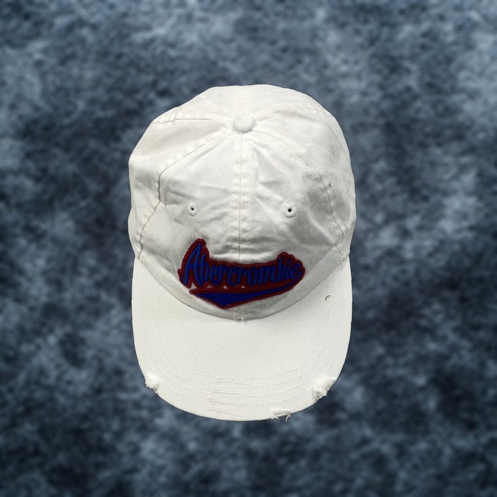 Abercrombie & Fitch VINTAGE Abercrombie & Fitch Hat Adult One Size White Script Distressed Dad Cap Logo Y2K 90s Outdoor Mens Baseball Cap Size ONE SIZE - 1 Thumbnail