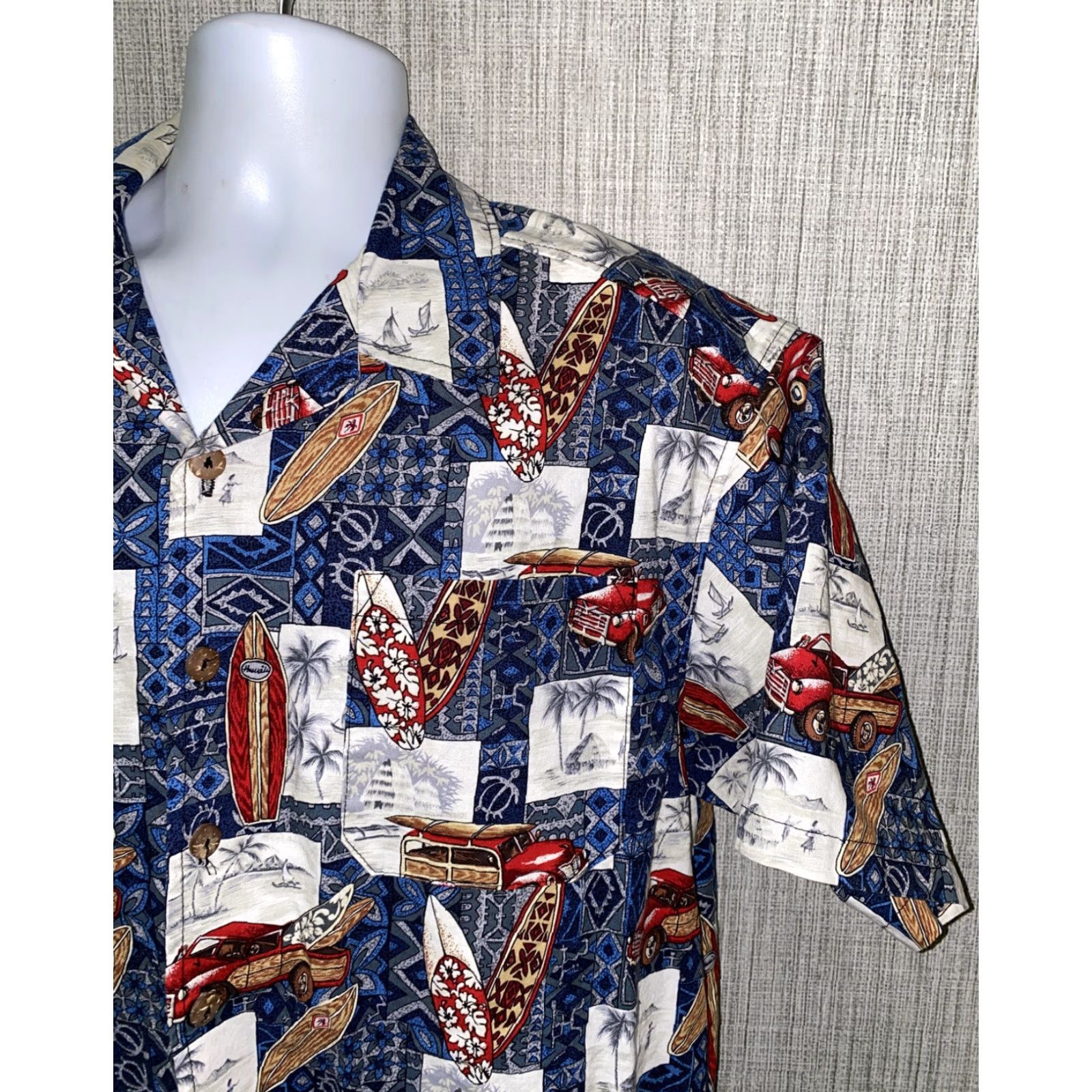 ALOHAS Reebesse Mens Car/Surfboard Print Aloha Hawaiian Shirt L Regular Multicolor Button-Up Short Sleeve Collared Cotton Casual Men Size US L / EU 52-54 / 3 - 2 Thumbnail