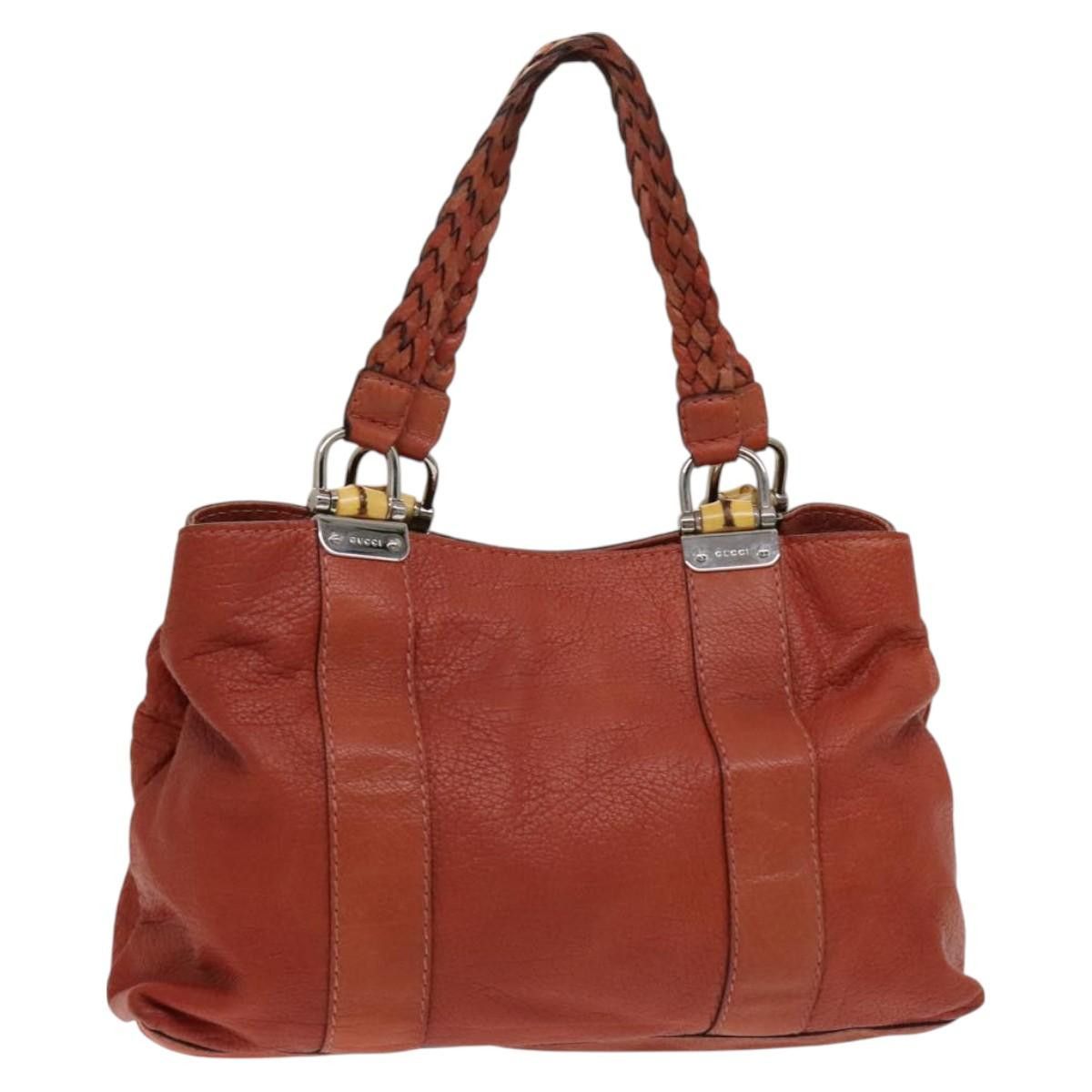 Gucci GUCCI Bamboo Tote Bag Leather Orange Gold Size ONE SIZE - 1 Thumbnail