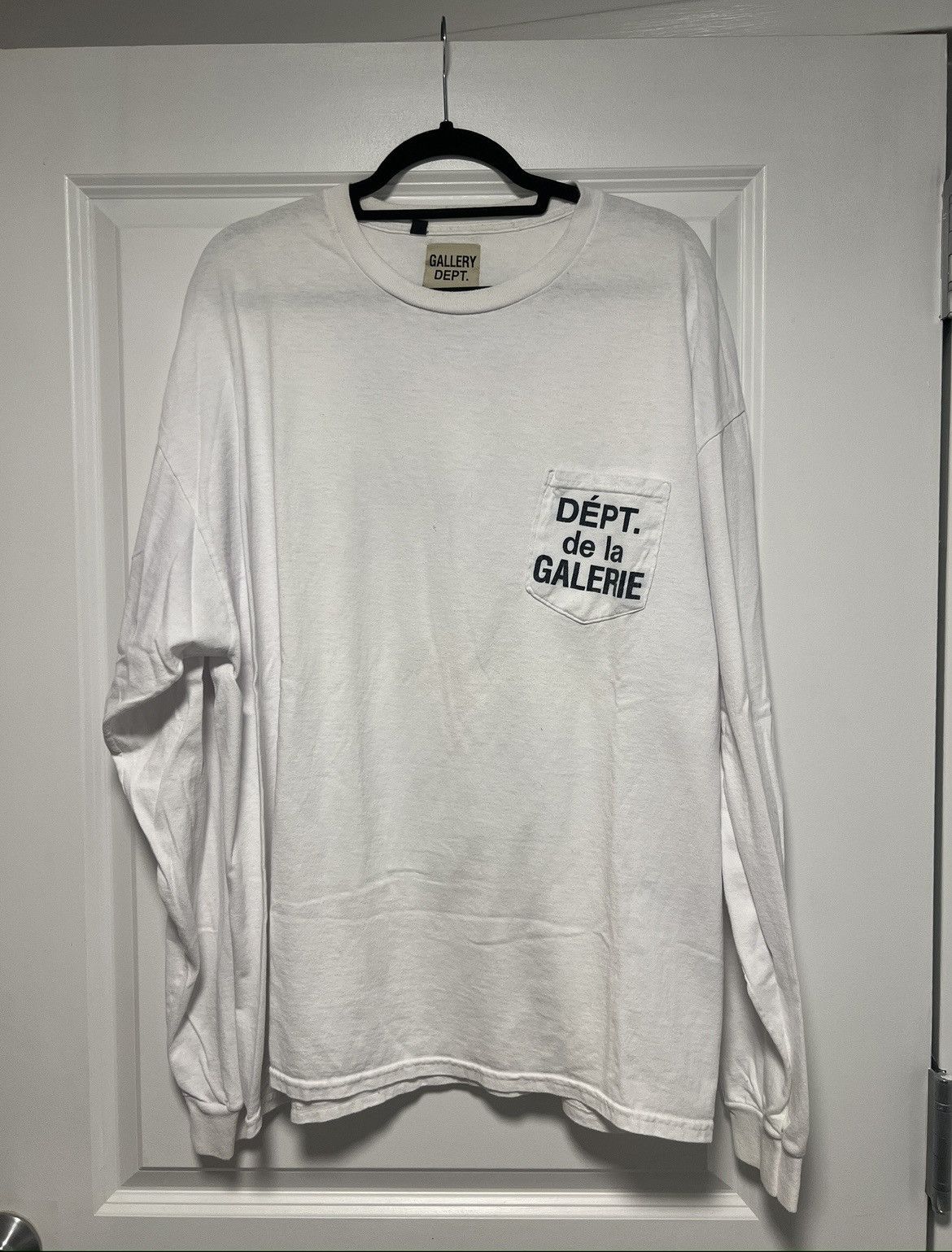 image of Gallery Dept French Logo Long Sleeve Pocket White Tee, Men's (Size XL)