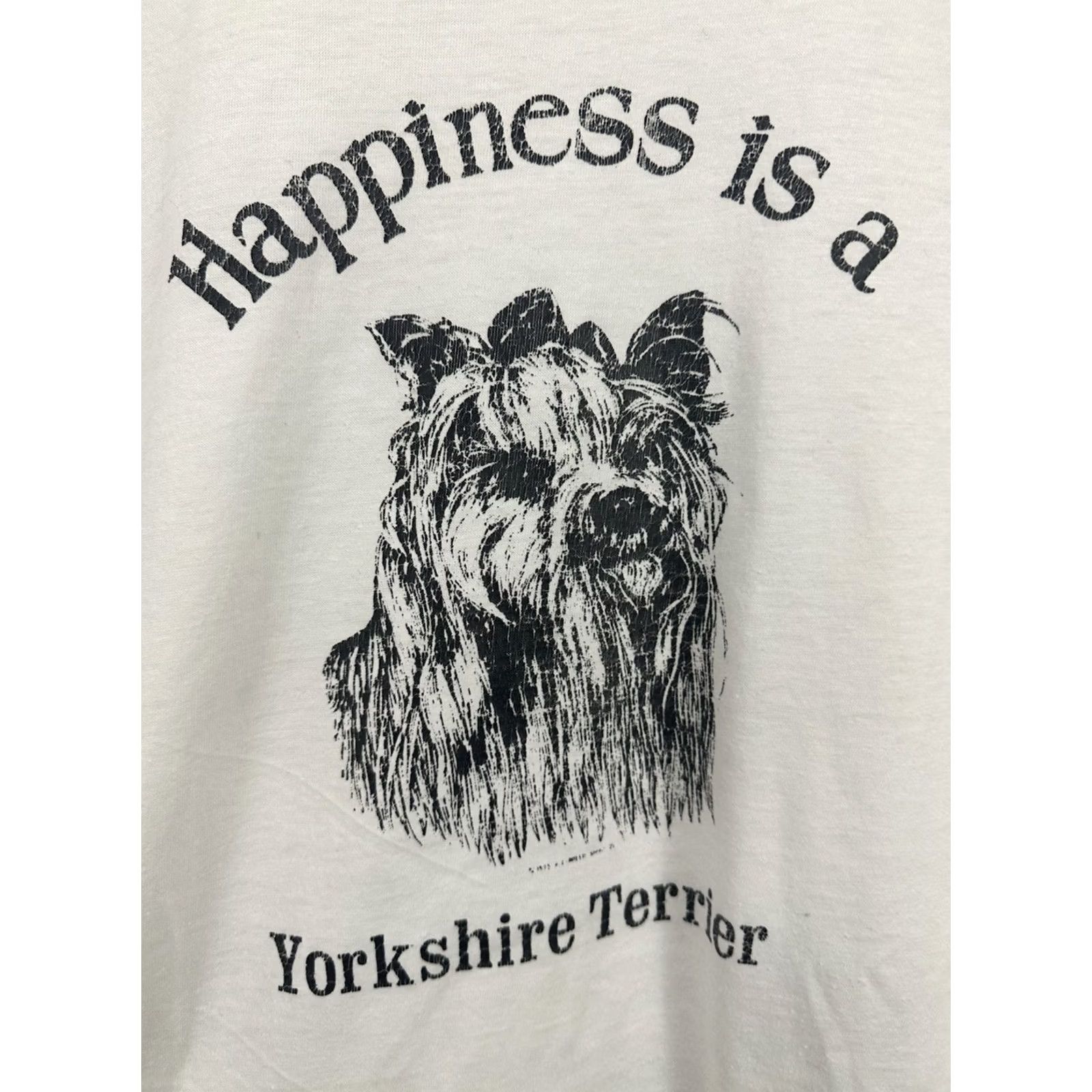 Vintage VTG 80s Happiness Is A Yorkshire Terrier Dog Canine Paper Thin Burnout T-Shirt M Shirt Mens White Size US M / EU 48-50 / 2 - 3 Thumbnail