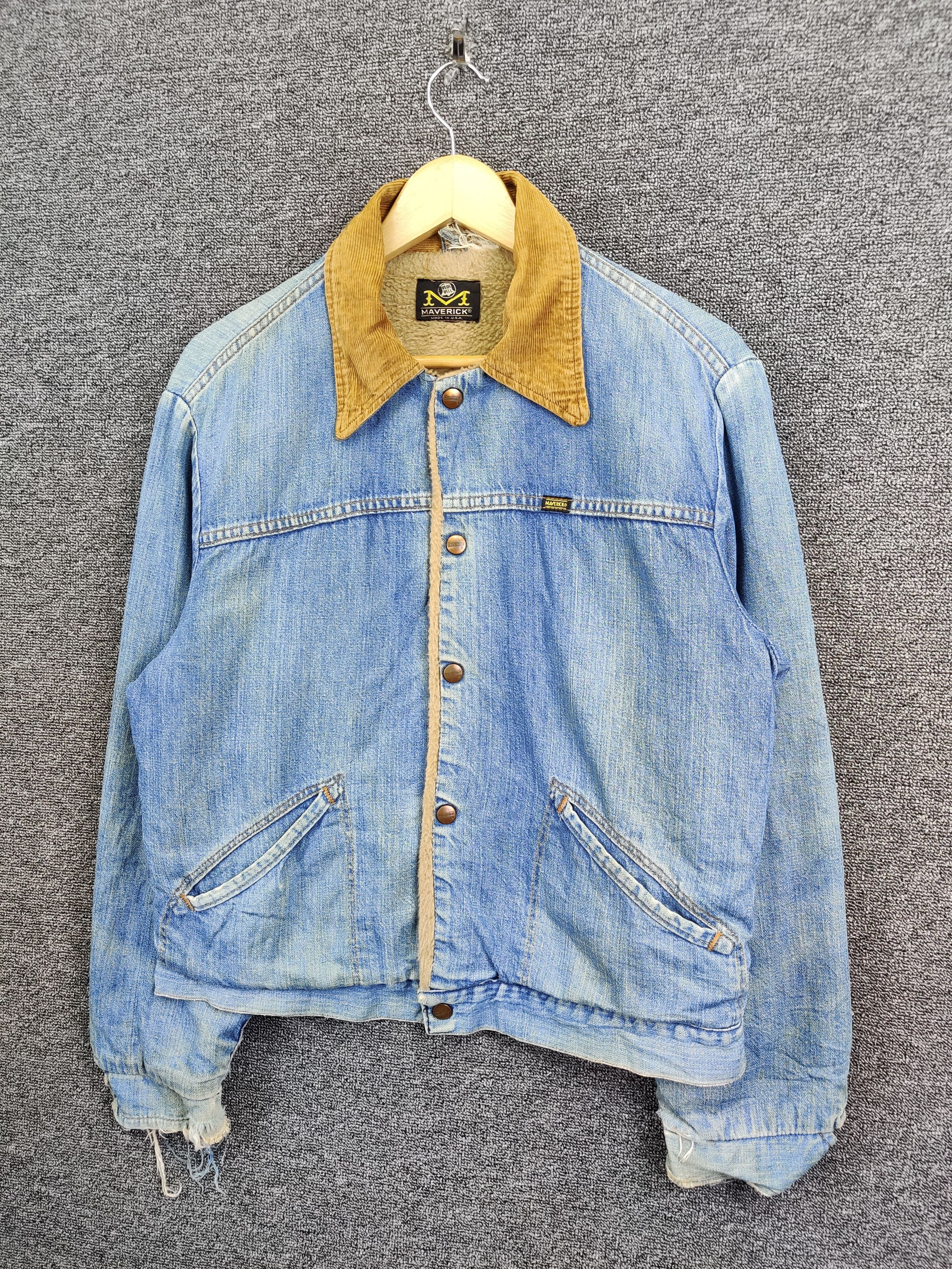 Vintage Maverick Distressed Sherpa Denim Jacket Corduroy Collar Size US M / EU 48-50 / 2 - 2 Thumbnail