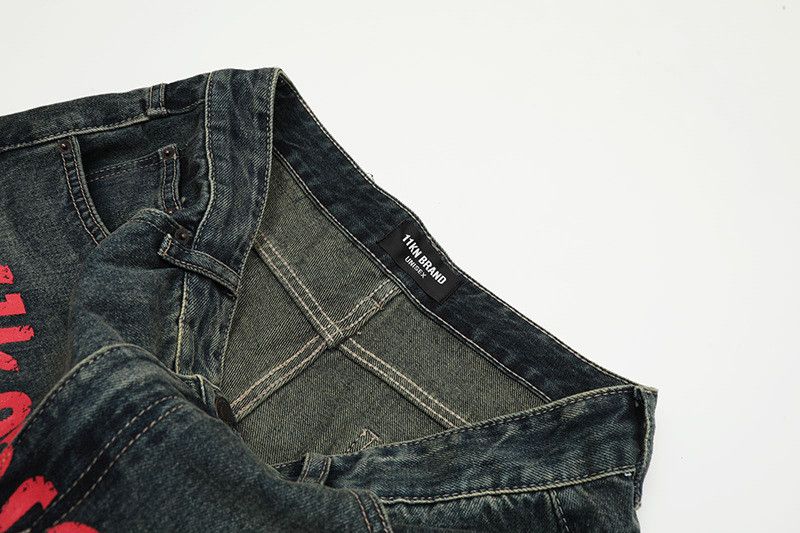 Vintage American retro washed distressed letter print jeans Size US 32 / EU 48 - 4 Thumbnail