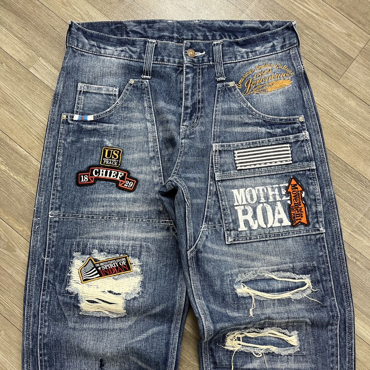 If Six Was Nine × Japanese Brand × Le Grande Bleu (L.G.B.) Mind of USA Distressed Patch Work Double Knee Painted Jeans Size US 32 / EU 48 - 4 Thumbnail